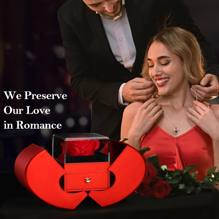 Beautiful Pendant Necklace Eternal Rose Apple Jewelry Flower Box To My Love Forever Special Gift